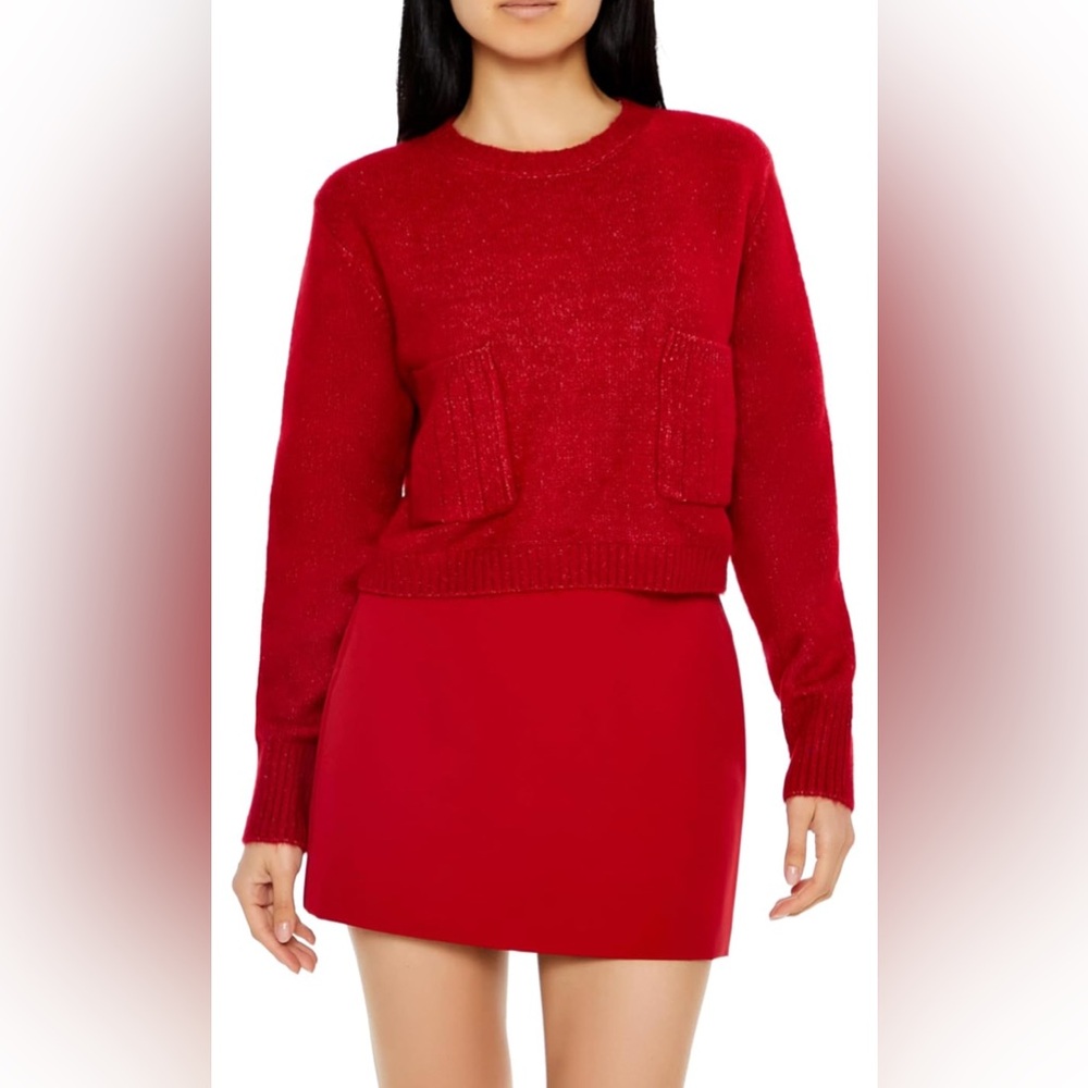Forever 21 Red Crew Neck Cropped Sweater